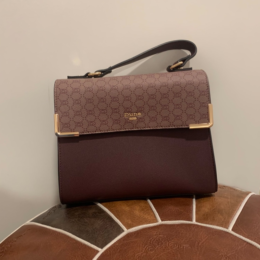 Dune London Womens Brown Tan Leather Inner Pockets Flap Top Handle Bag